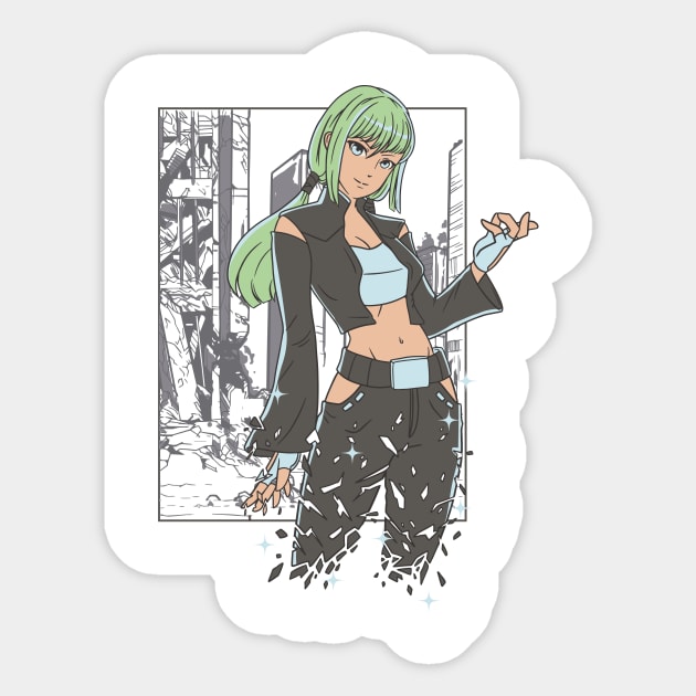 Anime Girl Posapocalyptic P R t shirt Sticker by LindenDesigns